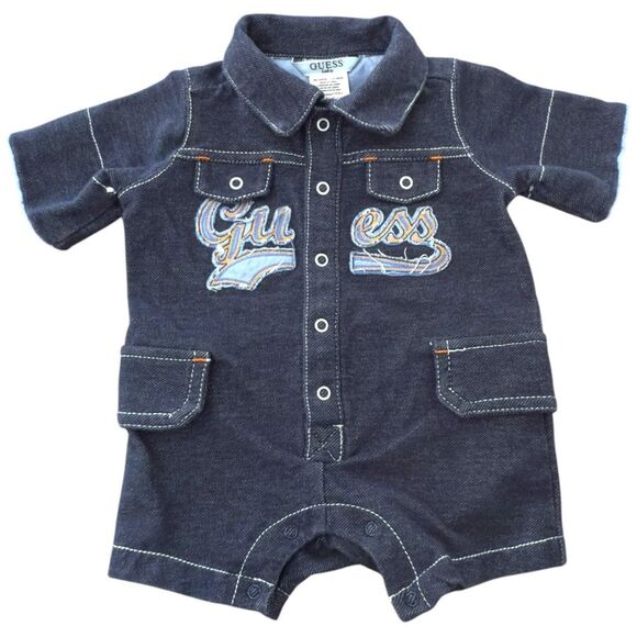 Guess Baby Short Sleeve Logo Collared Romper Outfit. 0-3 Months. - Picture 1 of 4